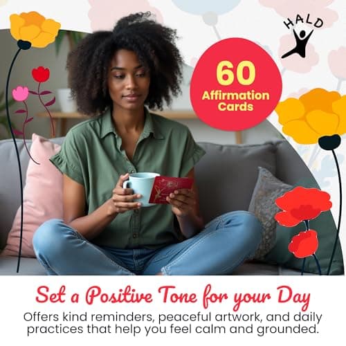 HALD Positive Affirmation Cards with Mindfulness Exercises, Inspirational Tools for Everyone, Motivational Items, Self Care Gifts for Women, Men & the Youth, 60 Transformative Affirmation Cards - Thumbnail 2