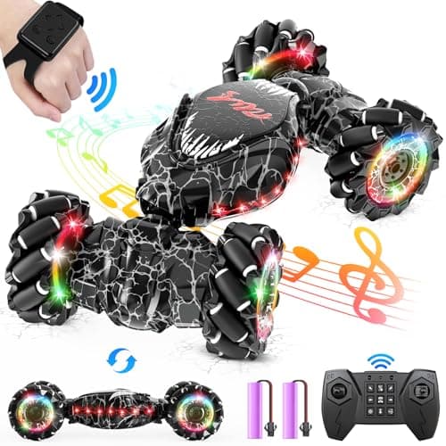 OSIMILY RC Stunt Car, 2.4GHz LED Gesture Sensing, 4WD Double Sided Rotation with Lights and Music, All Terrain Rotation Drift Car - Birthday Gifts for Boys & Girls (Black) - Image 1