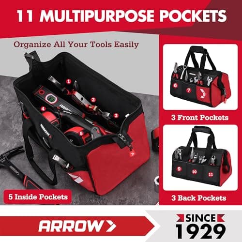 ARROW 14" Heavy Duty Tool Bag with Anti-Slip Feet, Tool Organizer Bag with Reflective Band, 840D Oxford Fabric, Multiple 11 Pockets, Soft Tool Bag for Men Women Electrician Mechanic Plumber HVAC - Thumbnail 4