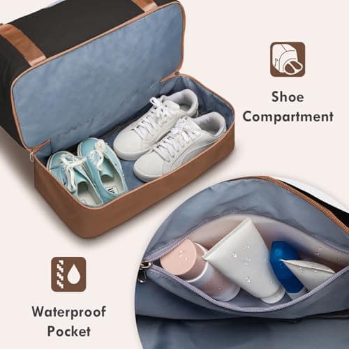 WOOMADA Weekender Overnight Bag for Women, Carry on Shoulder Travel Duffel with Shoes Compartment,Gym Bag with Toiletry Bag(black&coffee&brown) - Thumbnail 5