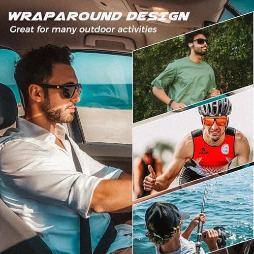 SUNGAIT Square Polarized Sunglasses Men Lightweight Sports Shades Rectangle Wraparound Style for Fishing Golf Running (Black/Grey) - Thumbnail 2