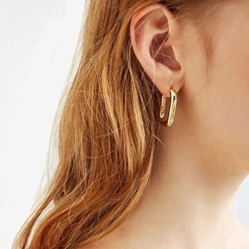 Sloong 14k Gold Plated Chunky Link Chain Square Hoop Earrings Paperclip Link Chain Jewelry Drop Dangle Earrings set for women - Thumbnail 5