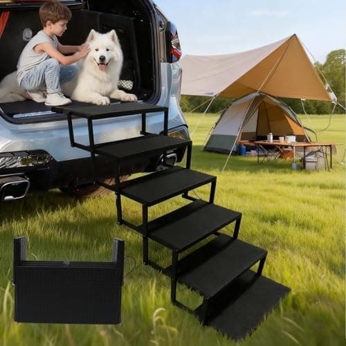 Dog Stairs for Car, Foldable Dog Steps for Large Dogs, 6-Step Ultra-Lightweight Non-Slip Dog Ramps Supports Up to 200 lbs, Suitable for SUV,Truck, Sofas, Bed - Image 1