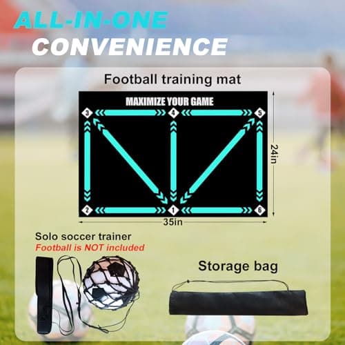 Doskona Football Footstep Training Mat, Soccer Training Mat 35 * 24IN, Soccer Skills Training Equipment with Storage Bag and Soccer Return Trainer Net (Black-Blue) - Thumbnail 2