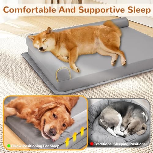 Chew-Proof Dog Bed Medium Size Dog Orthopedic Waterproof Pet Bed Memory Foam with Anti-Slip Mat Washable Dog Couch (Grey) - Thumbnail 3