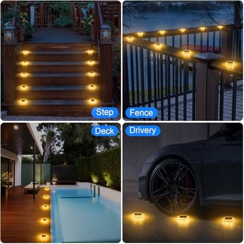 CREPOW Solar Deck Lights Dock Step Lights- 4 Packs Waterproof 1200mAh Auto ON/Off LED Solor Powered Stair Lighting for Outdoor Garden, Patio, Pathway, Walkway, Driveway (Warm White) - Thumbnail 2