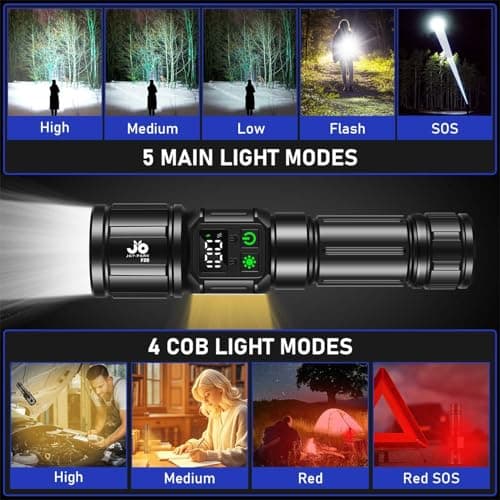 JAY-PARK Flashlights High Lumens, Rechargeable Flashlight 100000 Lumens with Magnetic, Bright Flash Light 9 Modes with 5000 mAh Battery, Tactical Flashlight for Camping, Hiking, Dog Walking - Thumbnail 4