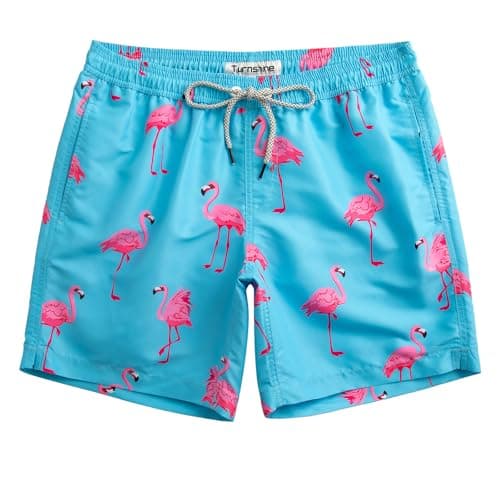 Turnshine Mens Swim Trunks 7" Quick Dry Bathing Suits with Mesh Lining Printed Board Shorts Swimwear Blue Flamingo Large - Image 1