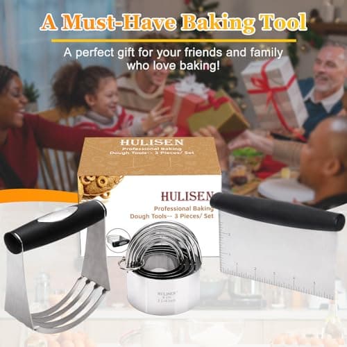 HULISEN Stainless Steel Biscuit Cutter Set, Pastry Scraper and Dough Blender, Sturdy & Long-Lasting with Ergonomic Rubber Grip, Professional Baking Dough Tools, Gift Package (3 Pcs/Set) - Thumbnail 2