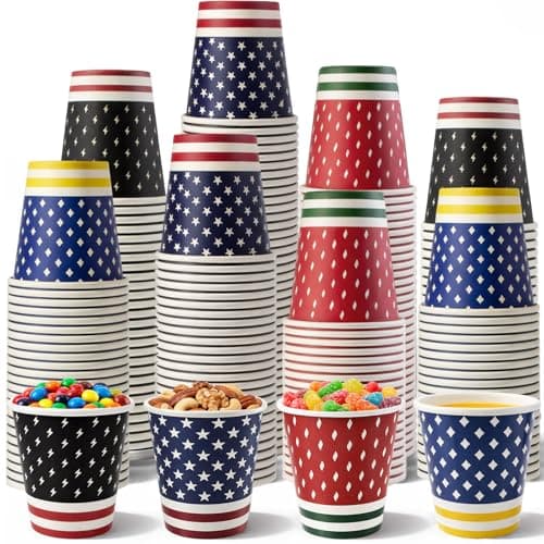 Biotakeware 300 Pack 3 oz Bathroom Paper Cups, Disposable Mouthwash Cups with 4 Mixed Designs, Small Mini Coffee Cups for Bathroom, Party, Picnic, Travel, and Events - Image 1