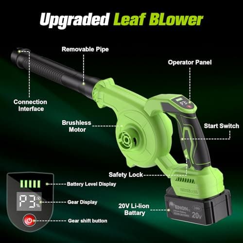 Brushless Electric Cordless Leaf Blower with Battery and Charger, 3 Speed Mode, Lightweight Cordless Blower for Blowing Leaves, Patio Cleaning, Blowers for Lawn Care and Dust - Thumbnail 2