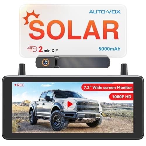 AUTO-VOX 7.2" DVR Portable Solar Wireless Backup Camera:HD 1080P 2 Min Quick Installation Support 2 Split Screen Back up Camera, IP69K Waterproof Reverse Camera for Car, Van, SUV, Truck, Trailer
