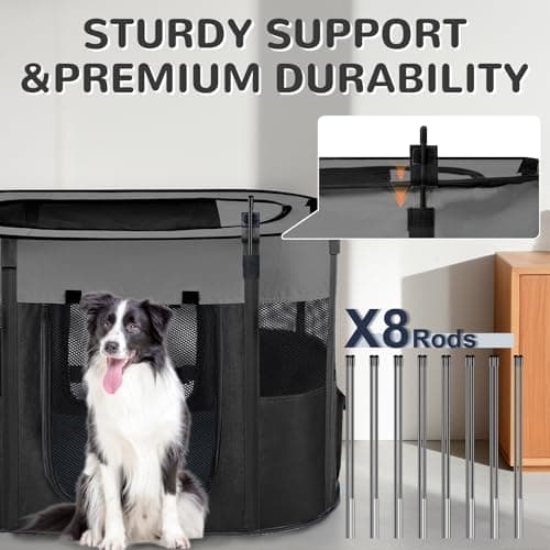 Pet Dog Cat Playpen with Waterproof Pad,Portable Puppy Kitten Rabbit Crate and Other Small Animals Kennel Cage Tent for Indoor Outdoor Travel Camping,Water-Resistant Breathable Shade Cover (Grey S) - Thumbnail 5