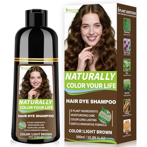 RKQNIER Light Brown Hair Dye Shampoo for Women & Men, 15 Min Gray Coverage, 3 in 1 Semi-Permanent Color with Natural Herbal Ingredients, Lasts 60 Days - Image 1