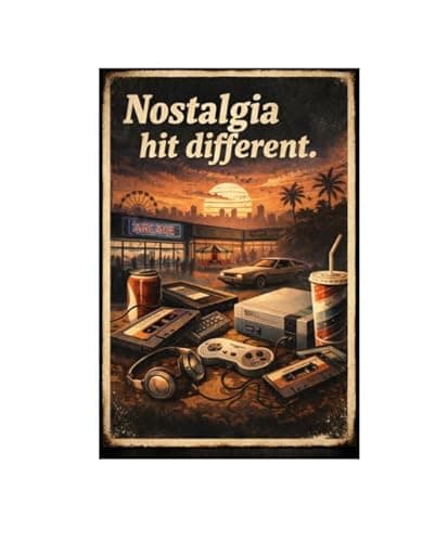 Nostalgia Hit Different Metal Tin Sign, 8x12 Inch Vintage Retro Art, 80s 90s Arcade & Gaming Decor, Retro Cassette, Video Games & Car Theme Wall Decor for Man Cave, Garage, Office - Image 1