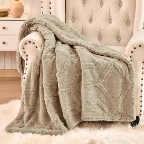 PHF Fluffy Sherpa Throw Blanket for Winter, Warm and Cozy, 510GSM 3D Tufted Shaggy Fleece Blanket for Couch, Khaki, 50"x60" - Image 1