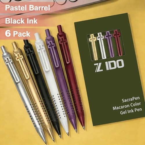 FlyMeaning 6 Pack Cross Clip Bible Journaling Gel Pens, 0.7mm Black Ink Retractable,Smooth Writing, Christian Gifts for Men Women, Religious School & Office Supplies(Vintage) - Thumbnail 5