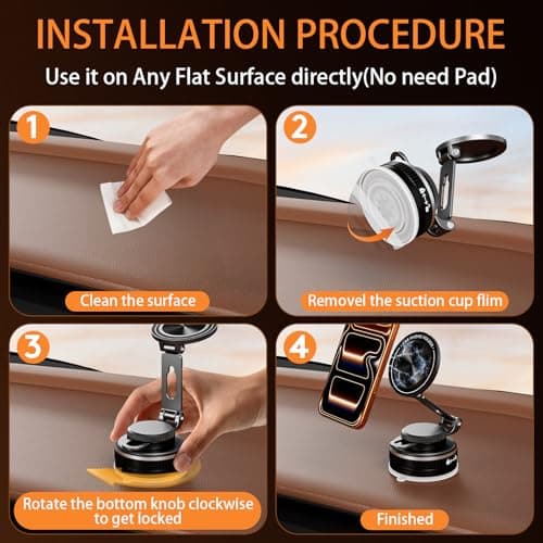 Upgraded Vacuum Magnetic Phone Holder for Car, Nano Gel Suction Cup Phone Mount for MagSafe, 108LBS Strong Suction & 3000GF Magnet, Adjustable Zinc Alloy Arm Car Mount for iPhone 17/16/15Pro Max - Thumbnail 6