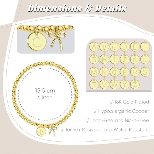 BAYLAY Gold Beaded Bracelets for Women-Initial Bracelet Dainty Gold Bracelets for Women Bead Bracelet Bow Jewelry for Mom Girlfriend Pulseras Para Mujer Valentine Birthday Gifts Waterproof Non Tarnish - Thumbnail 6