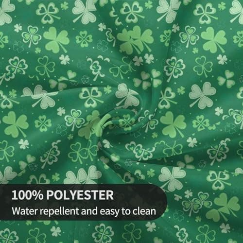 BYONEESS St.Patrick's Day Round Table Cloth 60 Inch Shamrock Green Spring Clover Circular Table Cloth Waterproof Spillproof Stain Resistant Washable Table Cover for Dining Kitchen Party Picnic - Thumbnail 6