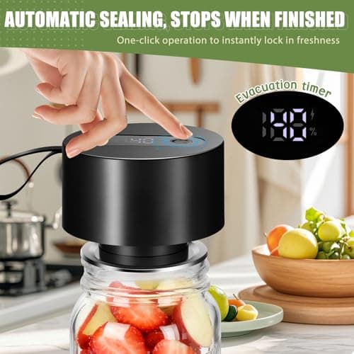 Mason Jar Vacuum Sealer Kit: Portable Electric Vacuum Sealer Kit - Fits Wide Regular Mouth Mason Jar & Seal Bags - Food Storage for Home Kitchen RV Travel - Black - Thumbnail 2