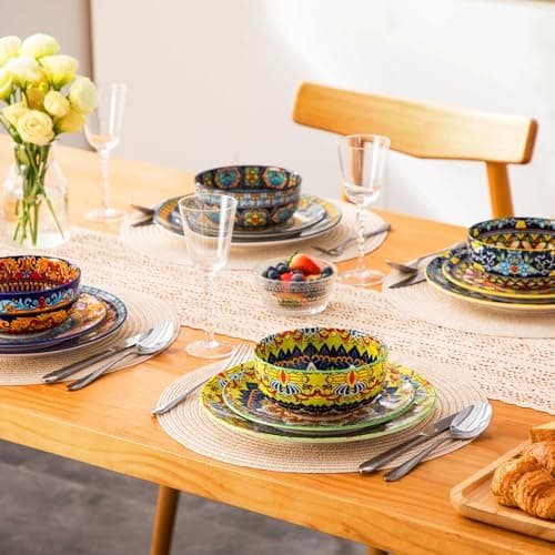 vancasso Plates and Bowls Sets,12-Piece Porcelain Dinnerware Set Service for 4, Bohemian Style Dishes Set for 4, Kitchen Dinner Set, Microwave and Dishwasher Safe, Scratch Resistant, Series KRVI - Thumbnail 5