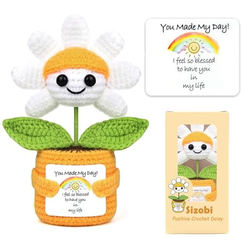 Sizobi Christmas Birthday Gifts for Mom Dad from Daughter Son, Handmade Crochet Mini Daisy Thank You Gift for Women Men, Stocking Stuffers Appreciation Gifts for Coworker Boss Friend Teacher - Image 1