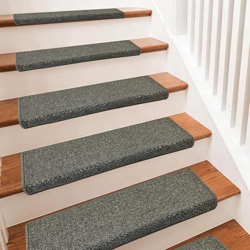 Bullnose Carpet Stair Treads, 14Pack - 29.5"x9.5"x1.5" Stair Treads Non-Slip for Wooden, Peel and Stick Stair Runner, Edging Stair Protectors, Pet Friendly, Washable (14, Gray) - Image 1