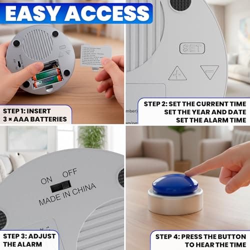 Talking Clock for Blind Elderly with English Voice & Alarm – Easy-to-Use Voice Announced Time & Date Talking Watches for the Blind | Big Button Interface, High/Low Volume, Gift for Elderly Loved Ones - Thumbnail 6
