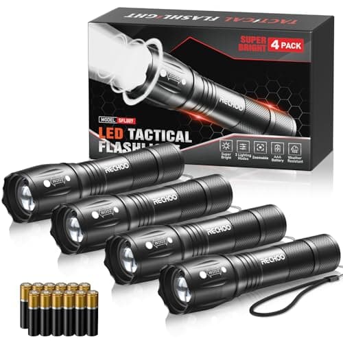 RECHOO 4Pack LED Flashlight, Bright Small Flashlights High Lumens with 3 Modes, Pocket Mini Flashlight Battery Powered, Flash Light Adjustable Focus, Waterproof Flashlights for Home Emergency Camping - Image 1