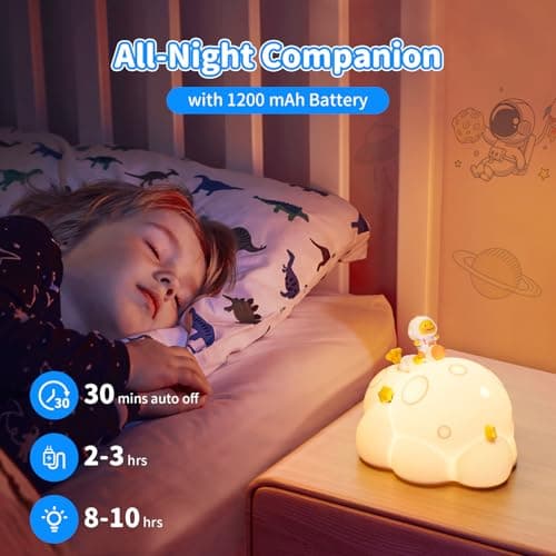 ICARER FAMILY Auto-Off Night Light for Kids - Rechargeable Touch Control Bedside Lamp, Planet Night Lights for Nursery, Gift for Girls Boys - Thumbnail 2