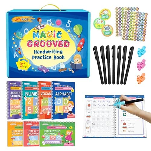 Lumikidz Magic Grooved Writing Practice for Kids Ages 3–5 - Reusable Grooved Writing Books for Kids 3–5 - Handwriting Practice for Kids 5–7 - Preschool Tracing Books & Learning Activities