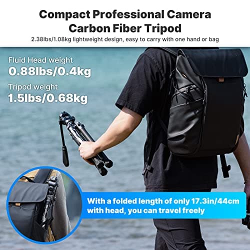 ULANZI F38 Video Travel Tripod, 61.4" Carbon Fiber Tripod w Quick Release Fluid Head, 2.38lbs Ultra Lightweight Portable Stable Professional Camera Photo Video Tripod, Load up to 22lbs, with Bag - Thumbnail 4