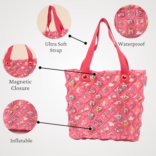 InflatDecor Bubble Beach Bag for Girls – Waterproof Inflatable PVC Tote Bag for Kids Toddler Purse Gift Pink Little Girl Purse Birthday Gift Large Beach Bag for Toys Towels Swimsuit - Thumbnail 3