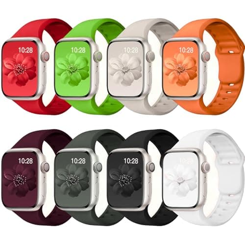 8 Pack Sport Bands Compatible with Apple Watch Bands 40mm 38mm 41mm 42mm 44mm 45mm 49mm 46mm for Women Men,Silicone Waterproof Strap for iWatch Apple Watch Series11 10 9 Ultra 8 7 6 5 4 3 2 1 SE - Image 1