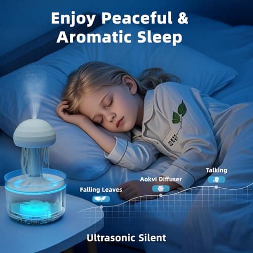 300ML Jellyfish Essential Oil Diffuser, Quiet Aromatherapy Mist Diffusers for Essential Oils, with 7 LED Color Changing Light and Auto-Off Switch, Suitable and Families Humidifiers for Bedroom（White） - Thumbnail 5