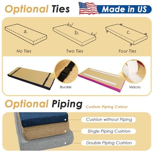 SINUOLIN Custom Size Bench Cushion for Indoor/Outdoor Furniture, 70D Foam Personalized Colors Embroidery Waterproof Patio Couch/Bay Window/Chair/Sofa/Swing Garden Seat Breakfast Nook Pad - Thumbnail 2