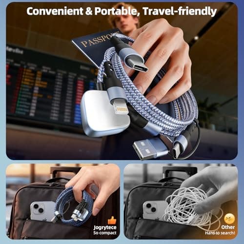 Travel Essentials Multi Charging Cable for iWatch Charger, 3in2 USB C Cable Multiple Charger Cord, USB Cord Car CarPlay Cable Compatible with iWatch Ultra/SE/10-1/iPhone 17-11/Galaxy S25-22, 5FT - Thumbnail 6