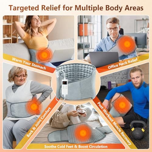 Heating Pad for Back Pain Relief, Upgraded (12"x24"+26'') Extra Large Heating Pad for Period Cramps with 4 Timers Auto Shut Off & 6 Heat Levels, Electric Heating Pad for Lower Back Neck Shoulder, Gray - Thumbnail 6