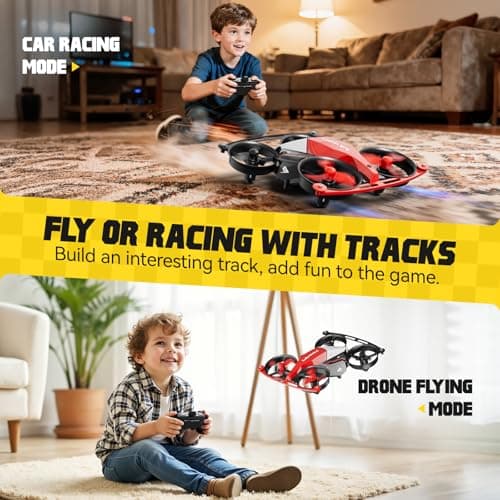 Drones for Kids 8-12, Mini Indoor Drone with 24 Piece Track Set, 2 in 1 RC Quadcopter & Flying Car Toys for Age 10-14 Boys with Jump Fly, Land Mode, Railcar Race,360 Flips,2 Batteries,Altitude Hold - Thumbnail 3