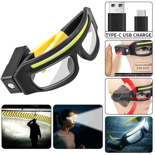 NIRIAHO Adjustable Headlamp Glasses with Motion Sensor Rechargeable Headlight Safety Glasses for Camping Hiking Fishing Cycling Yellow - Thumbnail 6