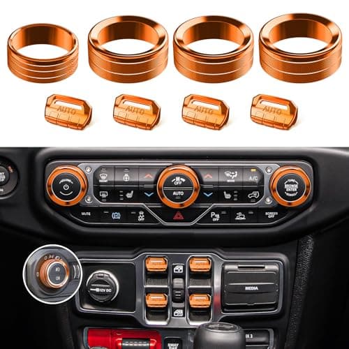 DIAMOOKY 8PCS Metal Button Knob Cover for Jeep Wrangler JL JLU 2018-2025 2026 & Gladiator JT Accessories Window Switch Button Cover Volume Radio Air Conditioner Headlight Switch Knob Cover (Orange)