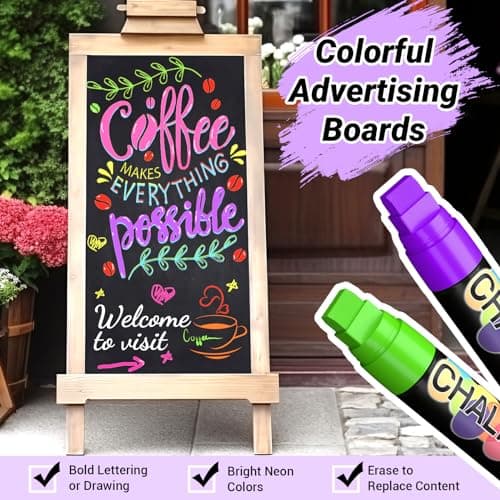 Window Paint Markers for Glass Washable: 8 Pack 15mm Jumbo Liquid Chalk Marker, Neon Glass Markers Pen, Wet Erase for Cars, Auto, White Board, Chalkboard, Black board, Tire, Mirrors, Bistro - 8 Colors - Thumbnail 4