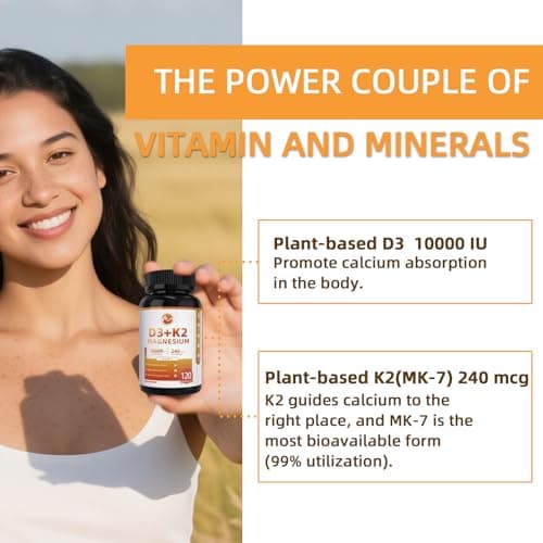 M inch Vitamin D3 K2 with Magnesium, Vitamin D3 10000 IU, Vitamin K2 MK-7 240 mcg, 6-in-1 K2 D3 Vitamin Supplement with Quercetin for Bone, Immune & Moo*d Support, Highly Bioavailable, 2 Packs - Thumbnail 4