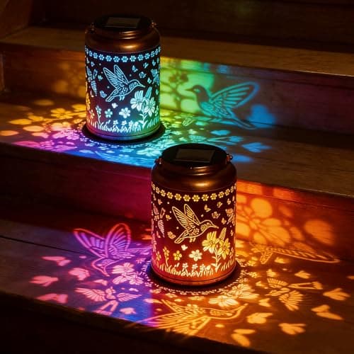 2 Pack Hummingbird Solar Lanterns Outdoor Waterproof, Birthday Gifts for Women Mom Grandma Seniors, Metal Hanging Lanterns Decorative Colorful LED Lights for Lawn, Yard, Patio, Backyard, Porch - Image 1
