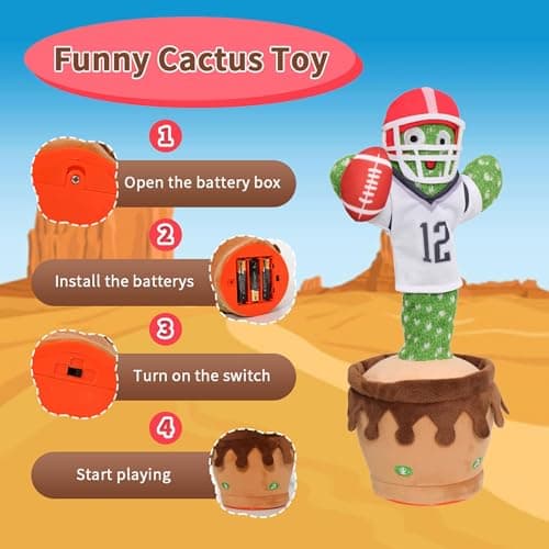 MIAODAM Dancing Football Cactus Toy, Singing, Talking, Record & Repeats What You say with 60 English Songs, Funny Eletronic Baby Toys - Thumbnail 6