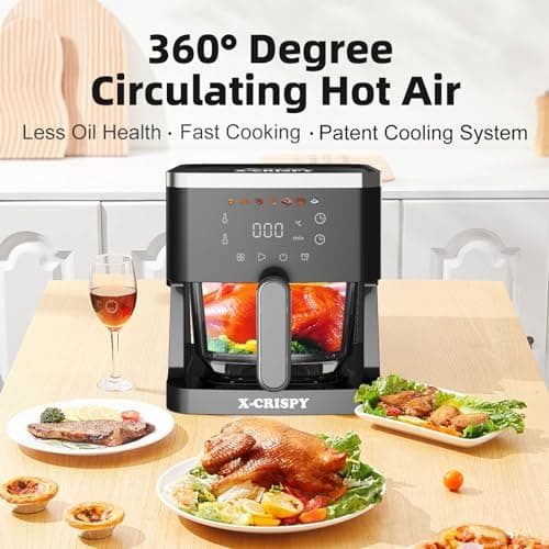 APSARAS USA Air Fryer Glass, 5.2QT Convection Oven Glass Air Fryer Non Toxic, Transparent Fry Bowl | Cook Shrimp, Steak, Fries, Wings, Chicken & More | Precise Temperature Control & Time - Thumbnail 5