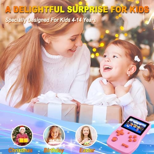 32 Bit Handheld Game for Kids Preloaded 139 Retro Video Games, 3.0'' IPS Screen and Rechargeable Battery Portable Gaming System, Mini Travel Electronic Toy Gifts for Boys Girls (Pink) - Thumbnail 6