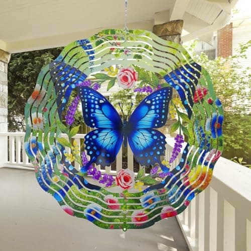 Wind Spinners Outdoor Butterflies - Birthday Gifts for Women Men Mom, Hanging Butterfly 12 inch 3D for Garden Decor for Outside, Patio, Yard, Outdoor - Thumbnail 2