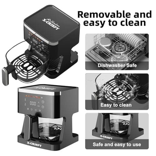 APSARAS USA Air Fryer Glass, 5.2QT Convection Oven Glass Air Fryer Non Toxic, Transparent Fry Bowl | Cook Shrimp, Steak, Fries, Wings, Chicken & More | Precise Temperature Control & Time - Thumbnail 3